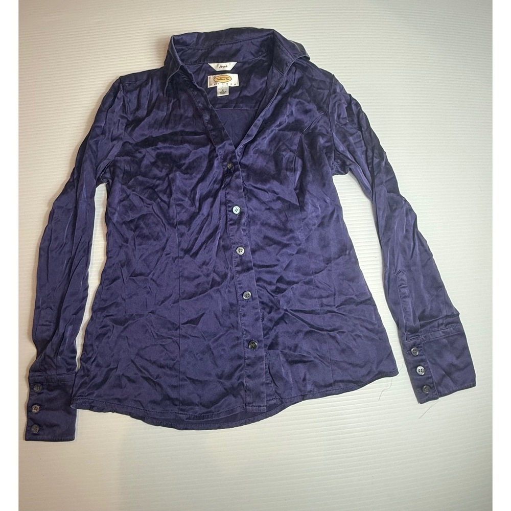 Talbots‎ Petites Silk Blend Button Down Top Purple Long Sleeve Blouse